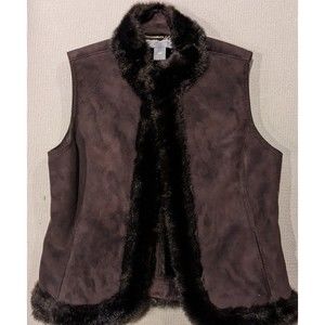 ANN TAYLOR VEST Women's Faux Fur Jacket Size Small Brown